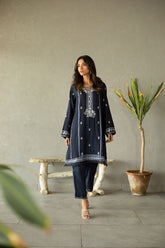 DA-2146 NAVY BLUE EMBROIDERED KURTA WITH TROUSER